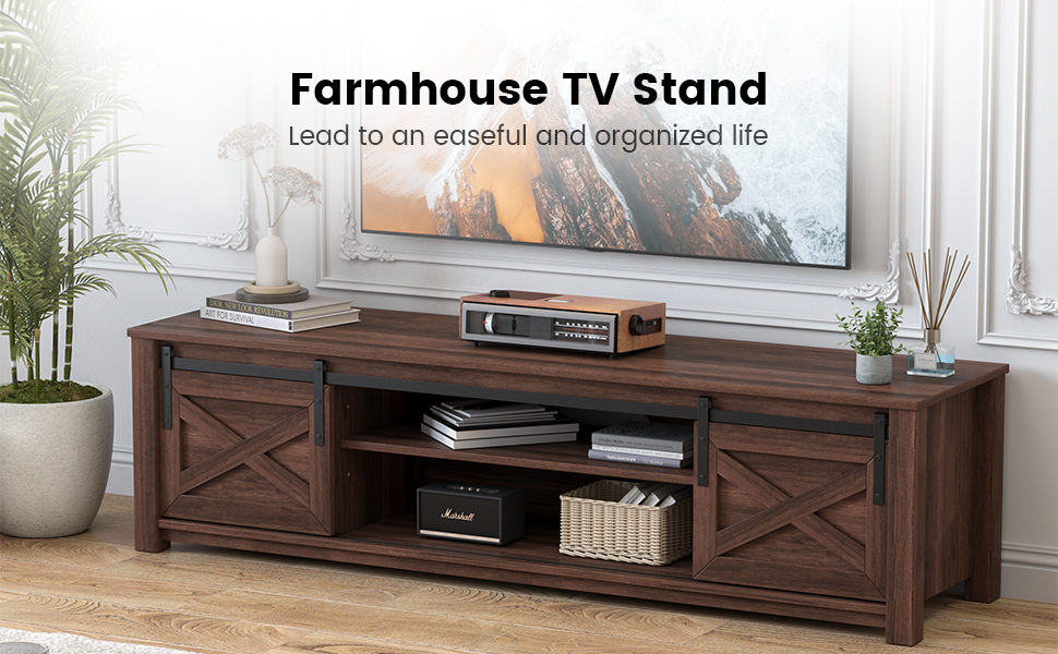 Wooden TV Stand with Sliding Barn Door for TVs up to 65 Inch